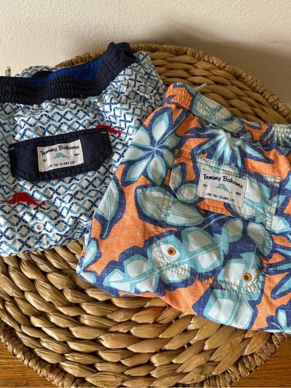 LOT OF 2 Tommy Bahama Mens Swim Trunks Size XL Tropical Leaf Geometric Shorts